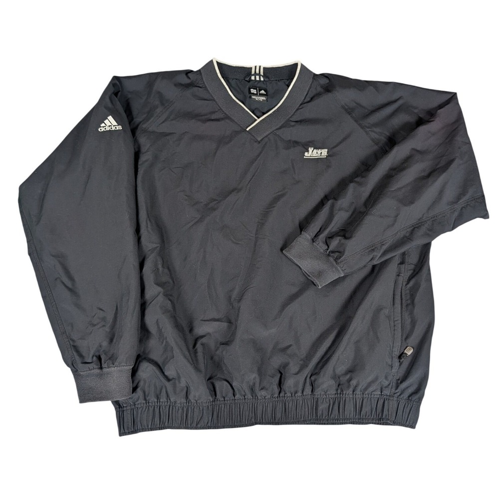 Adidas Jays Pullover Windbreaker Jacket Black V-Neck XL